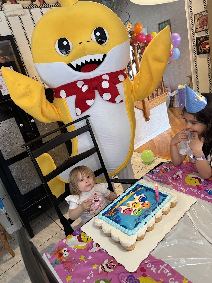 Baby Shark mascot character for birthday parties in San Diego