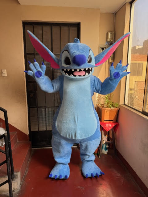 Stitch mascot character giving hugs at birthday party in San Diego